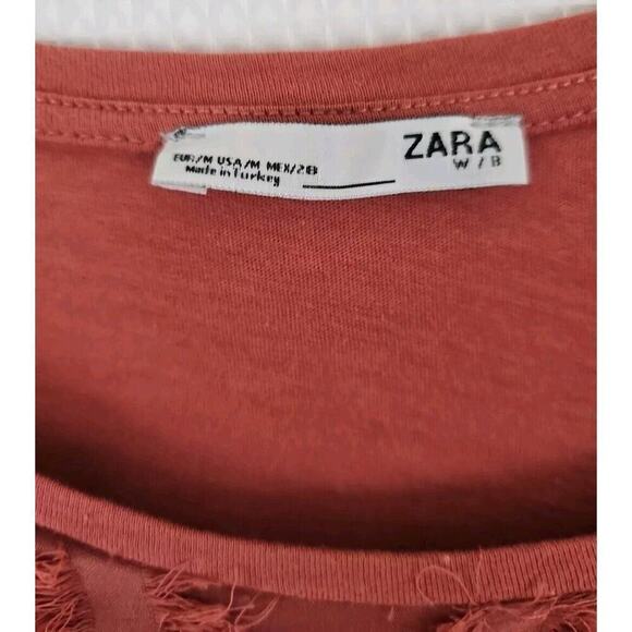 ZARA ~Woman Size M~ Rose Pink Blouse Top Fringe Front. - Picture 2 of 9